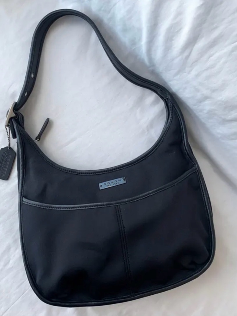 Vintage Coach Neo Ergo Pocket Zip Neoprene & Leather Satchel Purse 6203 Black